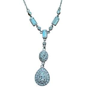 Givenchy Rhinestone & Crystal Necklace Silver Dangling Pendant Dramatic Chic